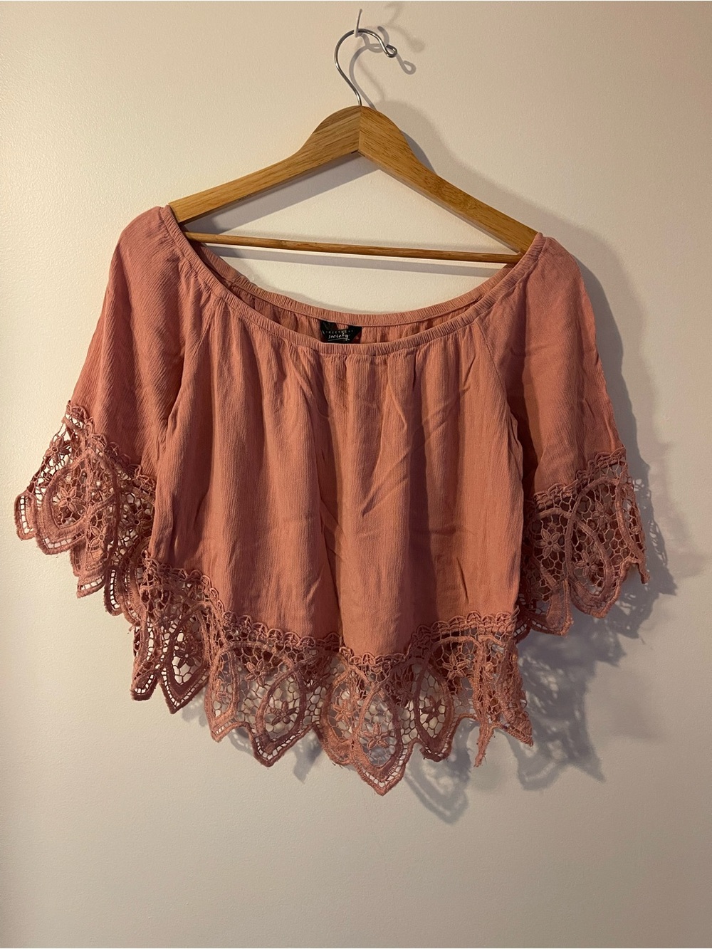 Streetwear Society Dusty Rose Crochet Lace Crop Top L